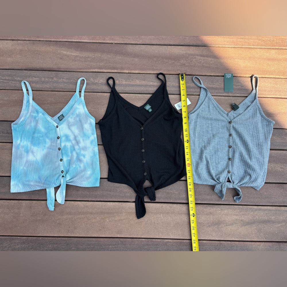 Wild Fable Button-Down Waffle Tie-Front Tank Tops - Blue, Black, Gray Sz S & XS